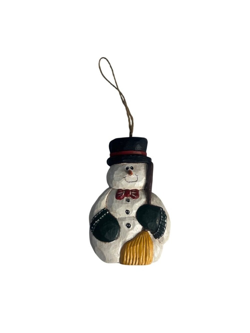 Hand Painted Snowman Christmas Ornament Top Hat & Broom Christmas